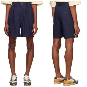 King & Tuckfield Men's Navy Blue Cuffed Shorts Pleated Button Fly Sz 31 NWT